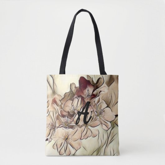Monogram bruine kersenbloesems tote bag (Voorkant)