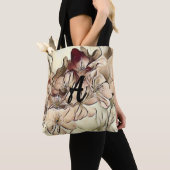 Monogram bruine kersenbloesems tote bag (Dichtbij)