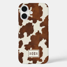 Monogram Bruine Koehuid iPhone 16 Hoesje