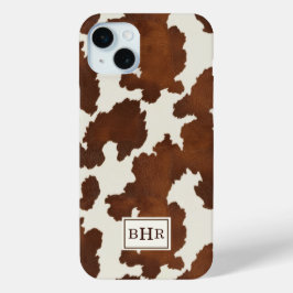 Monogram bruine koeienhuid iPhone 15 mini hoesje