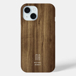 Monogram Bruine Nep Hout Textuur iPhone 15 Case