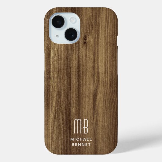 Monogram Bruine Nep Hout Textuur Case-Mate iPhone Case (Achterkant)