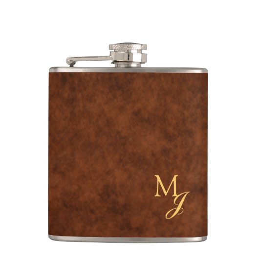 Monogram Bruine Nep Leer Fles Heupfles (Voorkant)