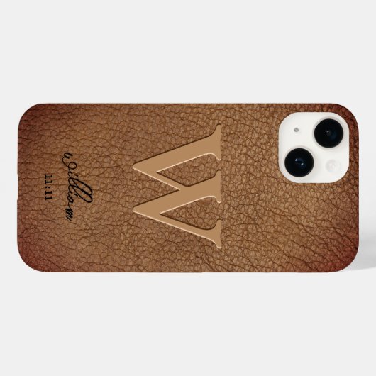 Monogram Bruine Rustieke Leren stijlvolle script n Case-Mate iPhone Case (Achterkant (horizontaal))