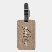 Monogram - Bruine structuur jute Bagagelabel (Voorkant verticaal)