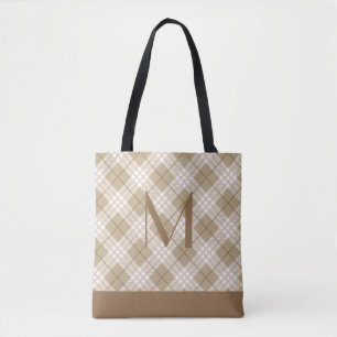 Monogram Bruine Tannige Beige Schotse Buffalo Plai Tote Bag