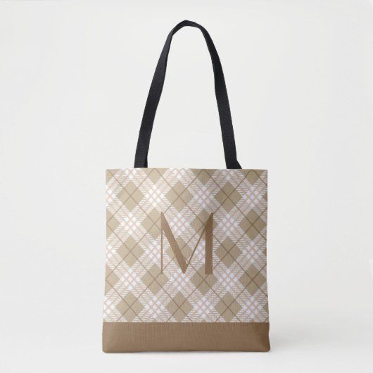 Monogram Bruine Tannige Beige Schotse Buffalo Plai Tote Bag (Voorkant)