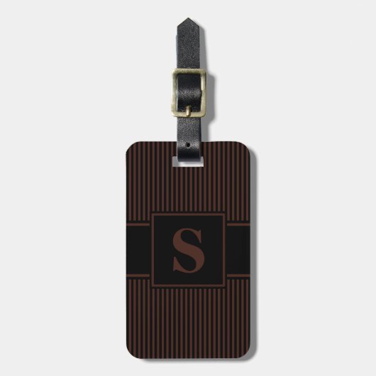 Monogram Bruine Zwarte Streep Bagagelabel (Voorkant verticaal)