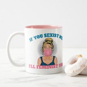 Monogram Bubble Gum Pop Art Meisje Feministische Q Tweekleurige Koffiemok