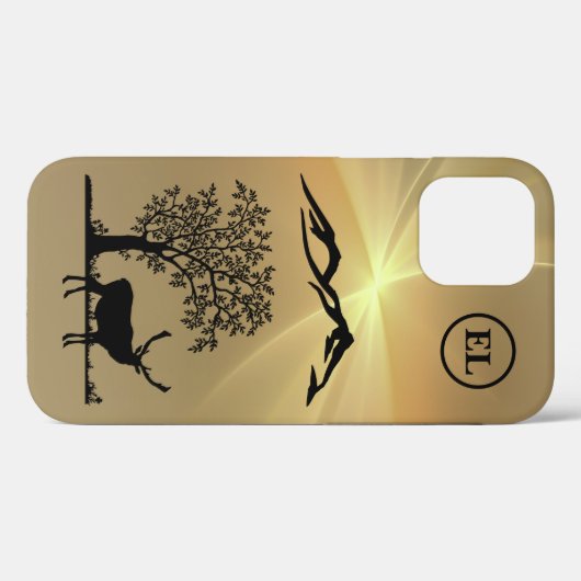 Monogram Buck Silhouet Apple iPhone 12 Hoesje (Achterkant (horizontaal))