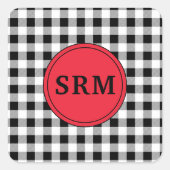 Monogram Buffalo Check 1.5-in Rood Vierkante Sticker (Voorkant)