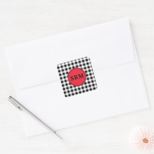 Monogram Buffalo Check 1,5 inch Rood Vierkante Sticker