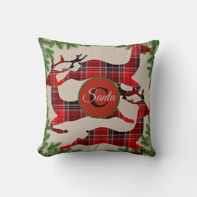 Monogram buffalo geponste rendieren kussen (Voorkant)