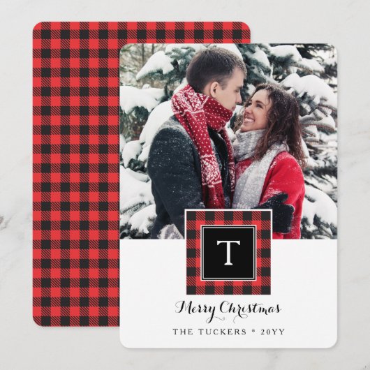Monogram Buffalo Pset Red Black Kerst Feestdagenkaart (Voorkant / Achterkant)