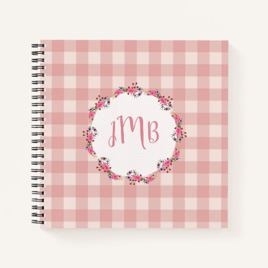 Monogram Buffalo | Roze cheques en bloemen Notitieboek (Voorkant)