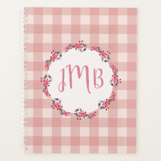 Monogram Buffalo | Roze cheques en bloemen Planner (Voorkant)