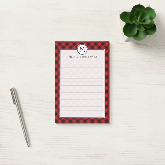 Monogram Buffalo Spelde Rode Zwarte Kerstlijst Post-it® Notes (Kantoor)