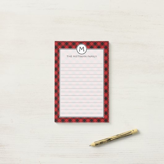 Monogram Buffalo Spelde Rode Zwarte Kerstlijst Post-it® Notes (Op bureau)