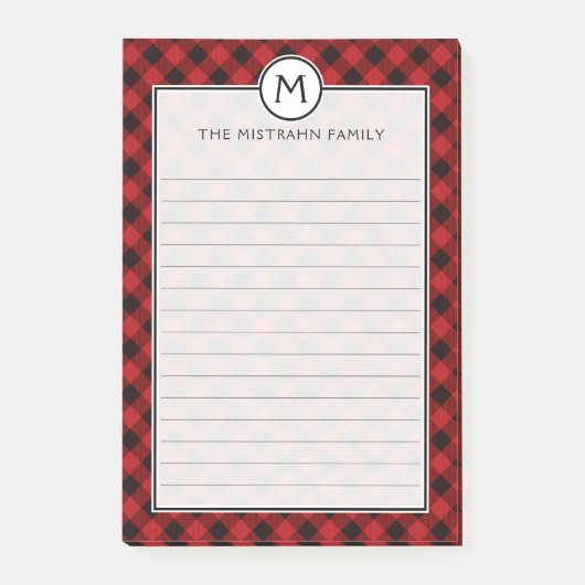 Monogram Buffalo Spelde Rode Zwarte Kerstlijst Post-it® Notes (Voorkant)