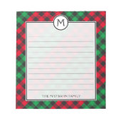Monogram Buffel Plaid Feestelijke Kerst Notitieblok (Voorkant)