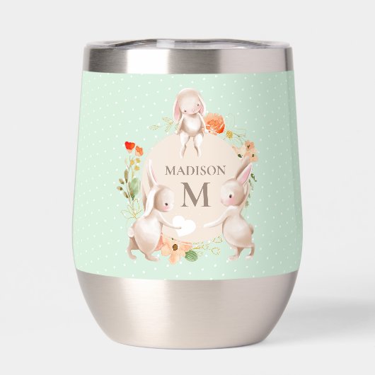 Monogram Bunny Rabbits Floral Easter, op maat gesn (Achterkant)