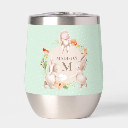 Monogram Bunny Rabbits Floral Easter, op maat gesn (Voorkant)