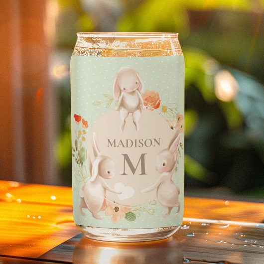 Monogram Bunny Rabbits Floral Easter, op maat gesn Blikvorm Glas