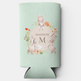 Monogram Bunny Rabbits Floral Easter, op maat gesn Seltzer Blikjeskoeler