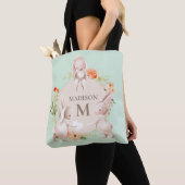 Monogram Bunny Rabbits Floral Easter, op maat gesn Tote Bag (Dichtbij)