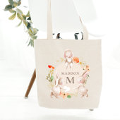 Monogram Bunny Rabbits Floral Easter, op maat gesn Tote Bag