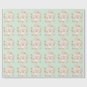 Monogram Bunny Rabbits Floral gepersonaliseerd Bab Cadeaupapier (Vlak)