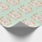 Monogram Bunny Rabbits Floral gepersonaliseerd Bab Cadeaupapier (Hoek)