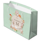 Monogram Bunny Rabbits Floral gepersonaliseerd Bab Groot Cadeauzakje (Achterkant Gekanteld)