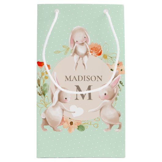 Monogram Bunny Rabbits Floral gepersonaliseerd Bab Klein Cadeauzakje (Achterkant)