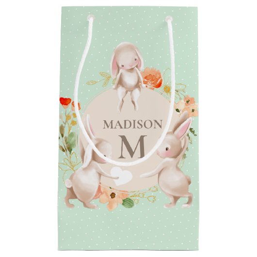 Monogram Bunny Rabbits Floral gepersonaliseerd Bab Klein Cadeauzakje (Voorkant)