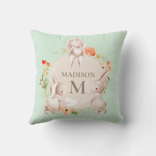 Monogram Bunny Rabbits Floral gepersonaliseerd Bab Kussen (Achterkant)