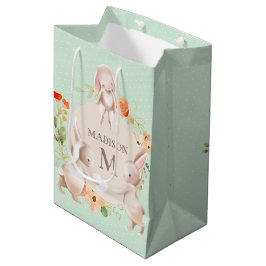 Monogram Bunny Rabbits Floral gepersonaliseerd Bab Medium Cadeauzakje