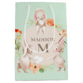 Monogram Bunny Rabbits Floral gepersonaliseerd Bab Medium Cadeauzakje (Voorkant)