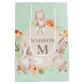 Monogram Bunny Rabbits Floral gepersonaliseerd Bab Medium Cadeauzakje (Achterkant)