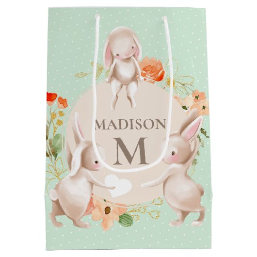 Monogram Bunny Rabbits Floral gepersonaliseerd Bab Medium Cadeauzakje (Achterkant)