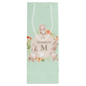 Monogram Bunny Rabbits Floral gepersonaliseerd Bab Wijn Cadeautas (Achterkant)