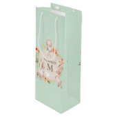 Monogram Bunny Rabbits Floral gepersonaliseerd Bab Wijn Cadeautas (Voorkant Gekanteld)