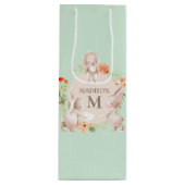 Monogram Bunny Rabbits Floral gepersonaliseerd Bab Wijn Cadeautas (Voorkant)