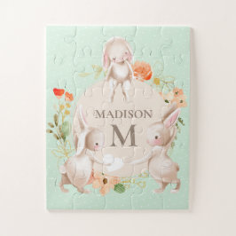 Monogram Bunny Rabbits Floral Girly Persoonlijk Legpuzzel