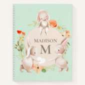 Monogram Bunny Rabbits Floral Girly Persoonlijk Notitieboek (Voorkant)