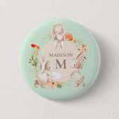 Monogram Bunny Rabbits Floral Girly Persoonlijk Ronde Button 5,7 Cm (Voorkant)