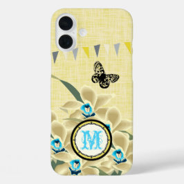 Monogram Bunting Orchidee iphone 16 Plus Hoesje