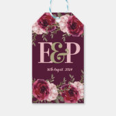 Monogram Burgundy Blush Pink Floral Weddenschap Cadeaulabel (Voorkant)