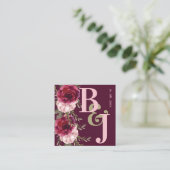 Monogram Burgundy Blush Pink Floral Weddenschap Informatiekaartje (Staand voorkant)