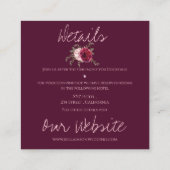Monogram Burgundy Blush Pink Floral Weddenschap Informatiekaartje (Achterkant)